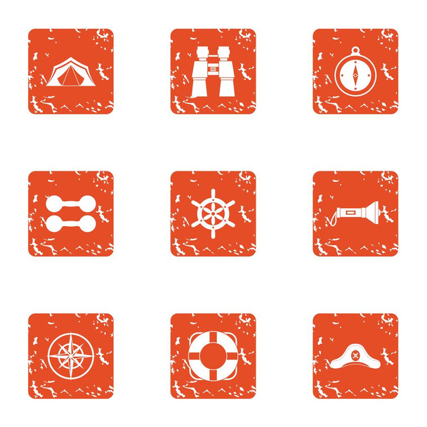 Yacht trip icons set, grunge style - Vector, Imagen