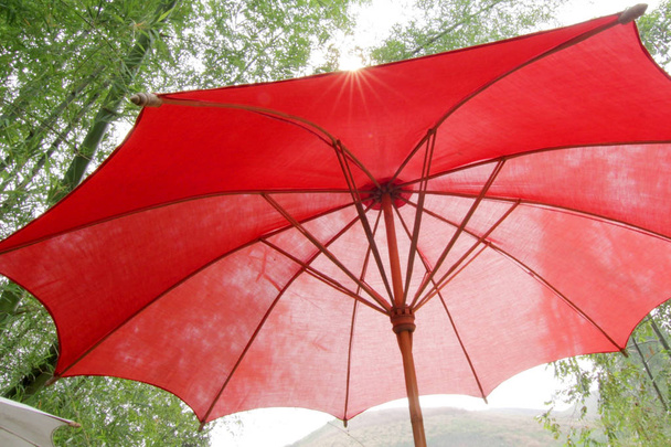 under the red beach umbrella - Foto, Imagem