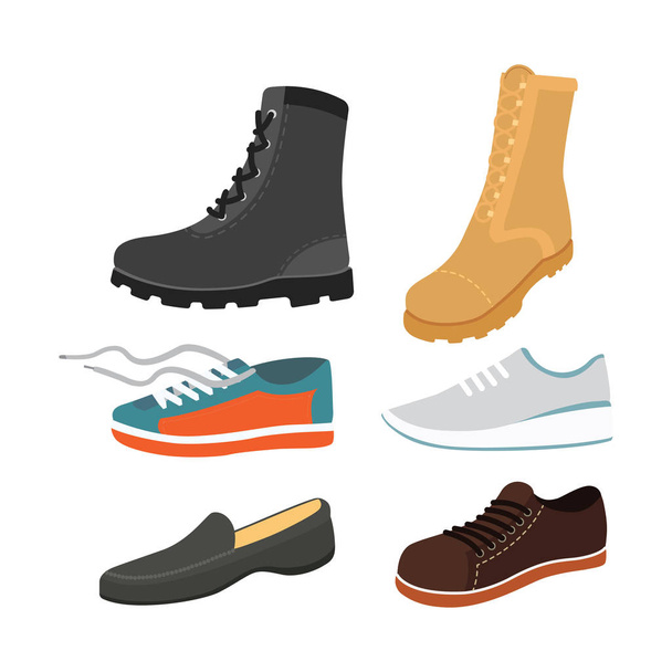 Male man season shoes in flat style. Men boots isolated set vector illustration - Vektor, Bild