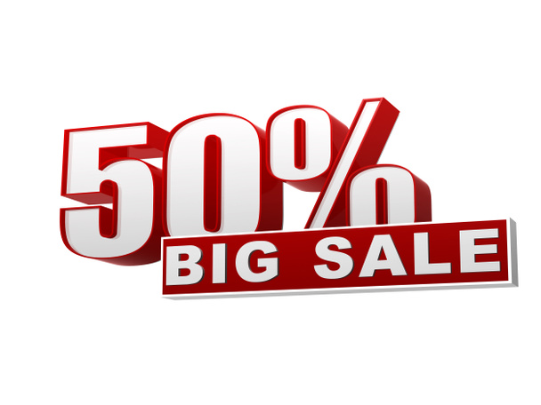 50 percentages big sale red white banner - letters and block - Φωτογραφία, εικόνα