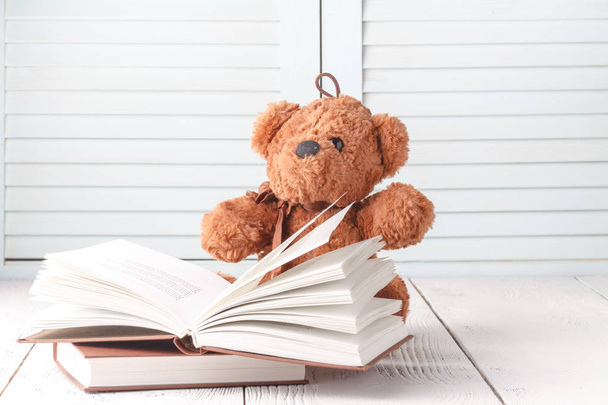 Kid education concept, eddy bear with book - 写真・画像