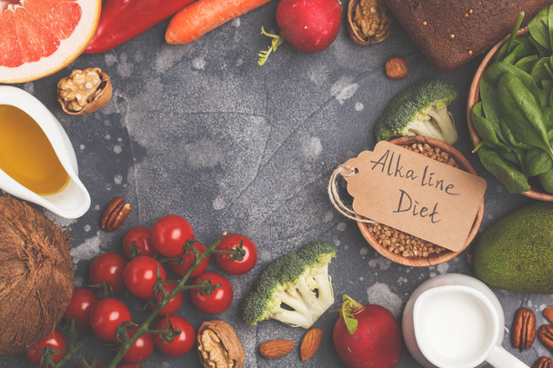 Healthy food background, trendy Alkaline diet products - fruits, - Foto, Imagem