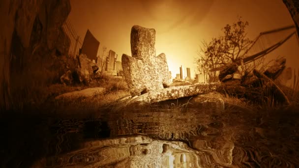 Antiguo cementerio de abandono reflejado en el agua
 - Metraje, vídeo