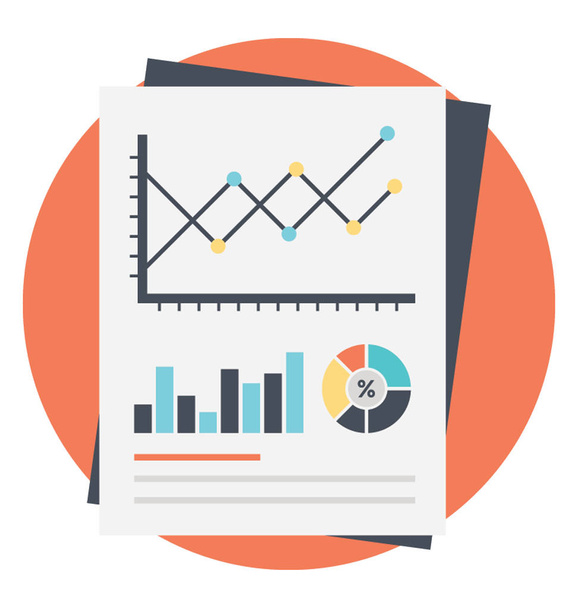 Document with charts and graphs, business report of financial statistics flat icon - Вектор, зображення
