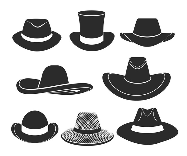 набор значков векторных черных шляп
 - Вектор,изображение