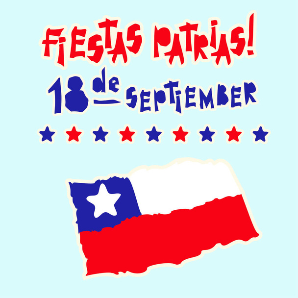 Flat fiestas patrias design card with text fiestas patrias in Chile national state flag colors Vintage grunge torn paper style. - Vector, Image