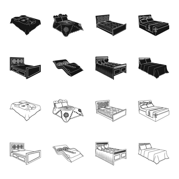 Verschillende bedden zwart, overzicht pictogrammen in set collectie voor design. Meubilair voor het slapen vectorillustratie isometrische symbool voorraad web. - Vector, afbeelding
