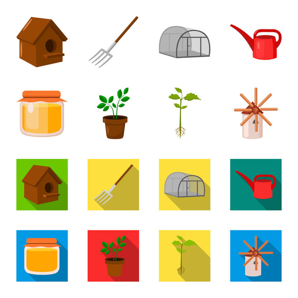Honey bank, plant, mill.Farm set icone di raccolta in cartone animato, stile piatto vettore simbolo stock illustrazione web
. - Vettoriali, immagini