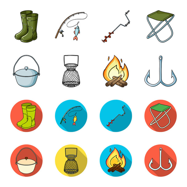 Catch, hook, mesh, caster .Fishing set collection icons in cartoon,flat style vector symbol stock illustration web. - Vector, Image