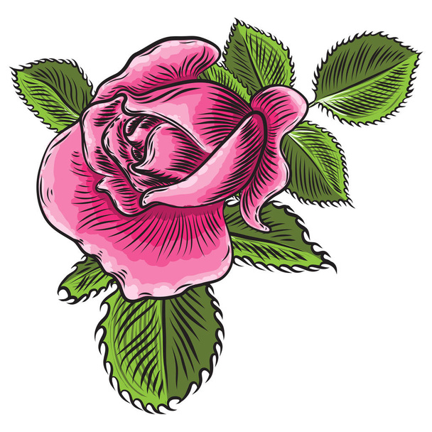 Floral rose flower element with green leaves for bouquet design, - Vector, Imagen