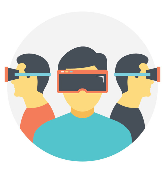 Group of people wearing virtual reality glasses, flat vector icon design - Διάνυσμα, εικόνα