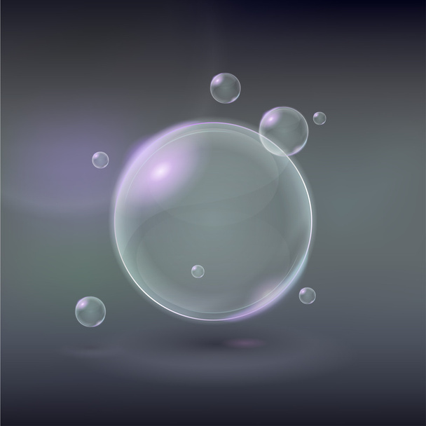Burbujas de jabón transparentes sobre un fondo gris
 - Vector, imagen