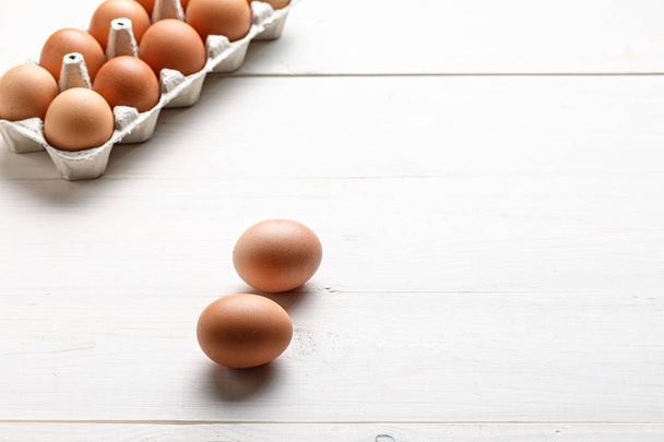 chicken eggs on a white background - Photo, image