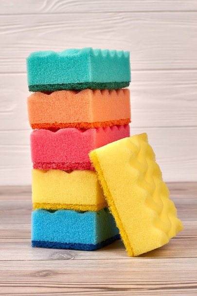Pile of colorful kitchen sponges. - Fotoğraf, Görsel