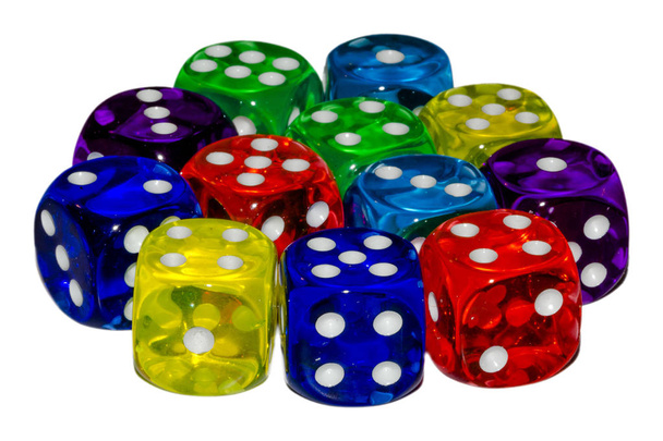 Group of transparent and colored playing dice - Photo, Image