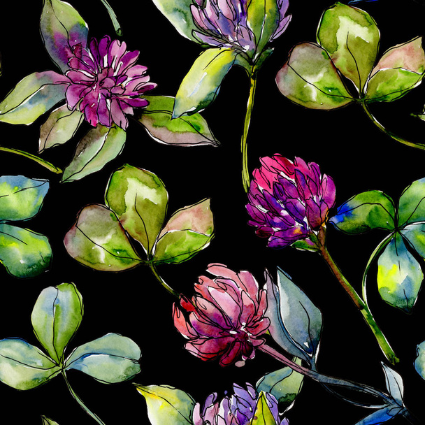 Wildflower clover flower in a watercolor style pattern.  - Φωτογραφία, εικόνα