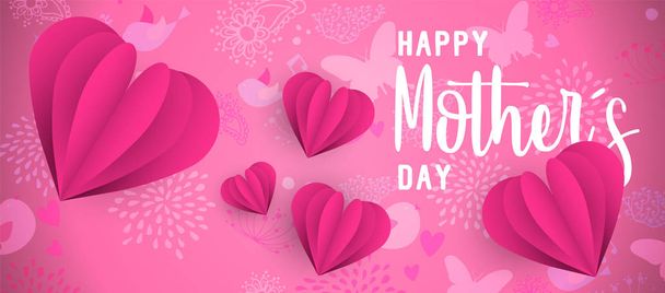 Happy Mother Day pink paper cut heart web banner - Vektor, Bild