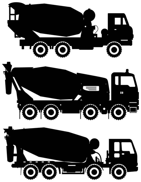 Conjunto de diferentes silhuetas betoneira. Máquinas de construção pesada. Ilustração vetorial
. - Vetor, Imagem