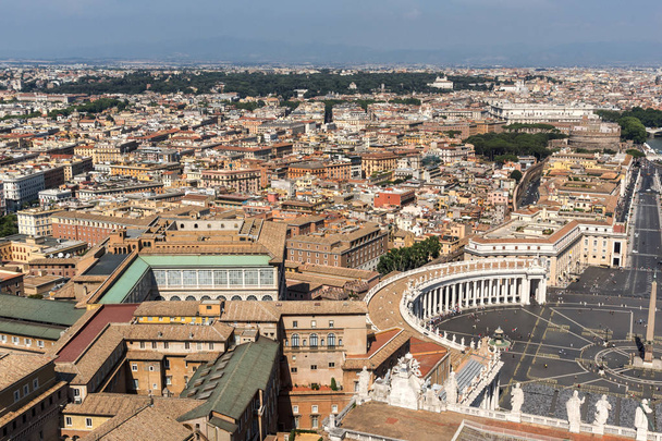 Amazing Panorama to Vatican and city of Rome from dome of St. Peter's Basilica, Italy - Fotoğraf, Görsel