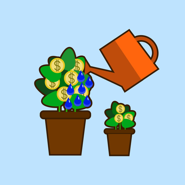 Money tree watering care vector isolated illustration. Flat design - Vector, afbeelding