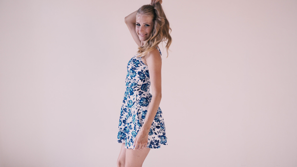 beautiful girl in summer dress posing - Felvétel, videó