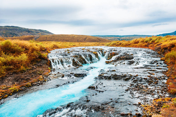 Bruarfoss waterfall with blue water in Iceland. - Φωτογραφία, εικόνα