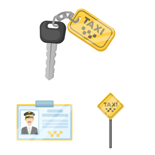 Iconos de dibujos animados de servicio de taxi en la colección de conjuntos para el diseño. Taxi conductor y vector de transporte símbolo stock web ilustración
. - Vector, imagen