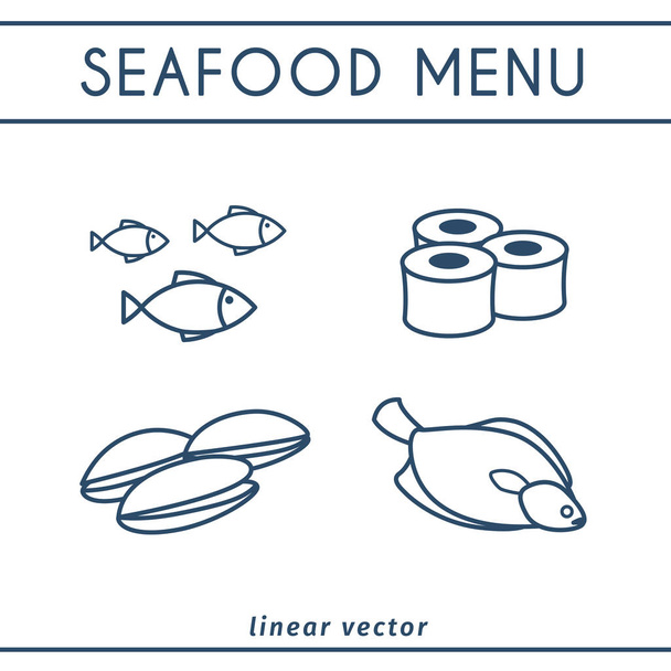 新鮮な魚介類のベクトル アイコンを設定 - ベクター画像