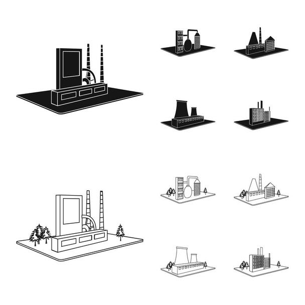 Processing factory,metallurgical plant. Factory and industry set collection icons in black,outline style isometric vector symbol stock illustration web. - Vector, Image