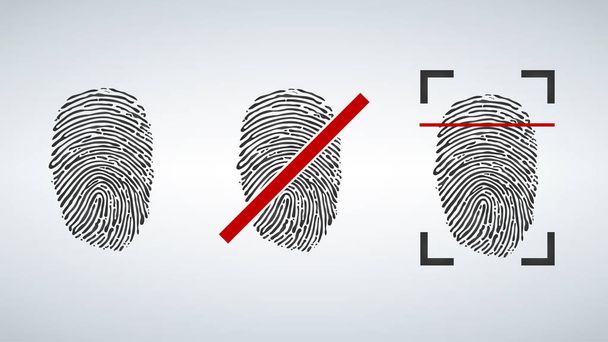 Fingerprint identification icon set. Scan and restriction icon. Vector illustration isolated on modern background. - Vector, Image