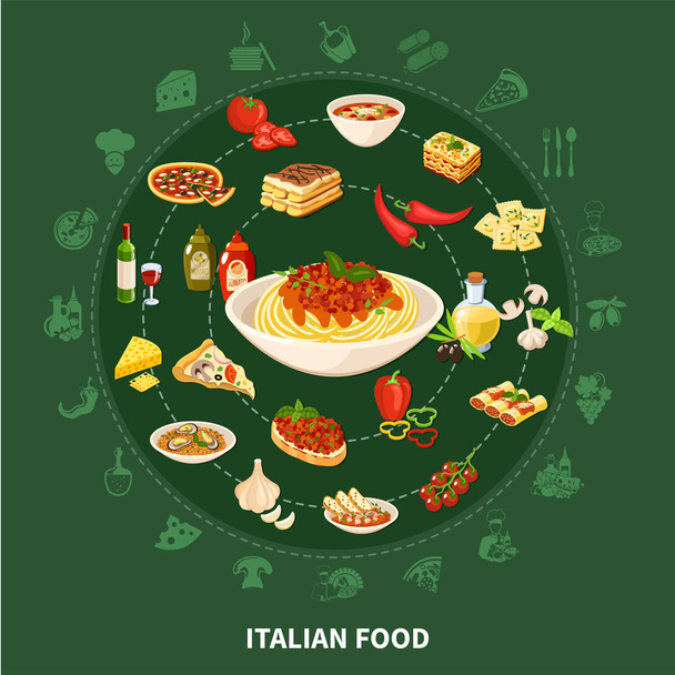 イタリア料理のラウンド セット  - ベクター画像