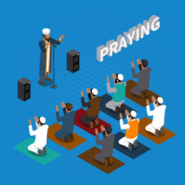 Gebet in isometrischer Zusammensetzung des Islam - Vektor, Bild