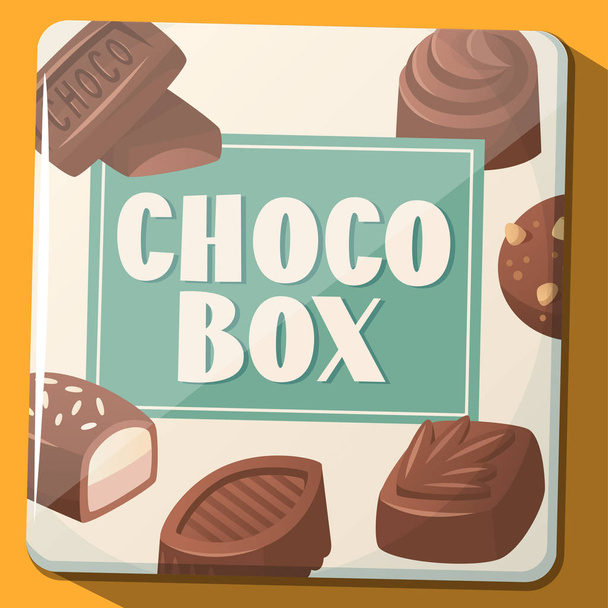 Retro metal box with chocolate sweets. Vector illustration - Vector, Image