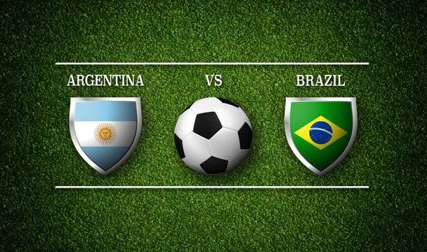 Fotbalové utkání naplánovat, Argentina vs Brazílie, vlajky zemí a fotbalový míč - 3d vykreslování - Fotografie, Obrázek