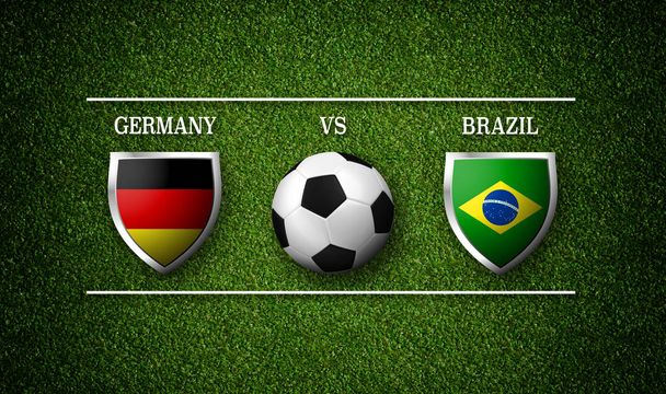 Voetbalwedstrijd plant, Duitsland vs Brazilië, vlaggen van landen en voetbal bal - 3d rendering - Foto, afbeelding