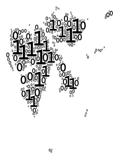 Карта острова Шпицберген Мозаика бинарных цифр
 - Вектор,изображение