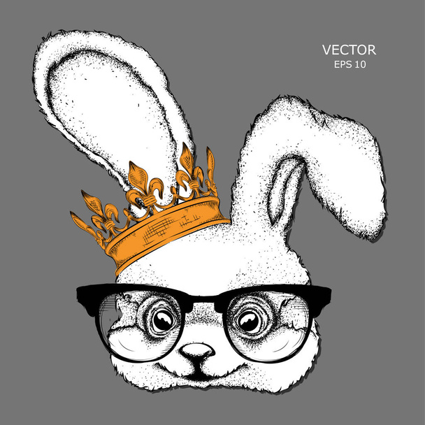 Hand tekenen beeld portret konijn in de kroon. Afrikaanse / Indische / totem / tattoo ontwerp. Gebruik voor afdrukken, posters, t-shirts. Hand loting vectorillustratie - Vector, afbeelding