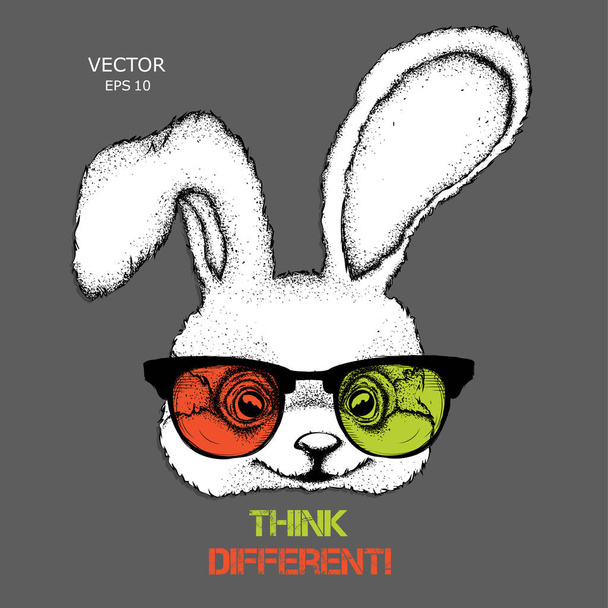 Portrait of the rabbit in the colored glasses. Think different. Vector illustration. - Vektor, Bild