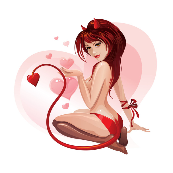 Beautiful sexy Valentine girl in devil costume - Photo, image