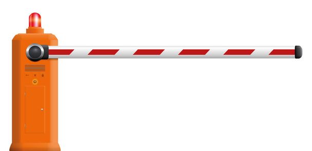 Barrier gate with closed bar and red warning light - isolated realistic technical 3d vector illustration on white background. - Vector, Image