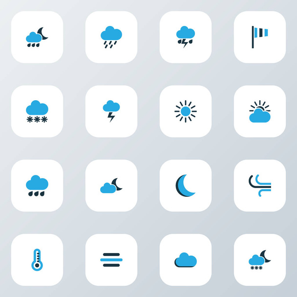 Climate icons colored set with moon, lightning, drizzle and other night elements. Isolated vector illustration climate icons. - Vektor, Bild