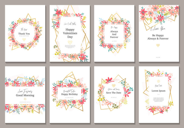 Όμορφη κάρτα με λουλούδια και χρυσό γραμμές - Διάνυσμα, εικόνα