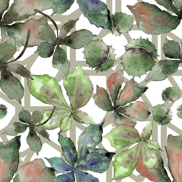 Chestnut leaves in a watercolor style pattern. - Foto, immagini