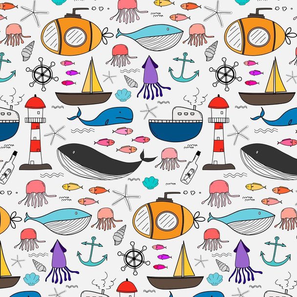 Hand Drawn Pattern With Sea Background. Vector Illustration. - Vecteur, image