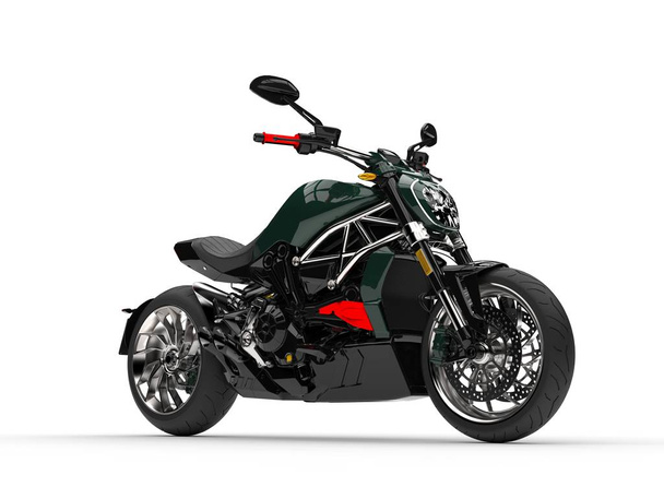 Tmavě zelená moderní silný motocykl - Fotografie, Obrázek