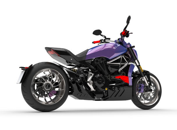 Moderna moto da corsa metallica viola chopper - vista laterale posteriore
 - Foto, immagini