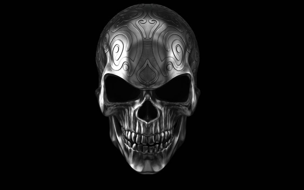 Темний важкий металевий орнаментальний череп - вид спереду
 - Фото, зображення