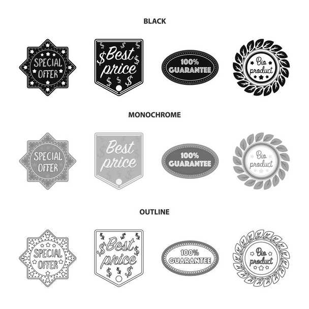 Special offer, best prise, guarantee, bio product.Label,set collection icons in black,monochrome,outline style vector symbol stock illustration web. - Διάνυσμα, εικόνα