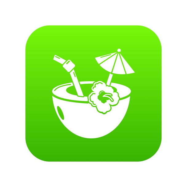Coconut cocktail icon green vector - Διάνυσμα, εικόνα