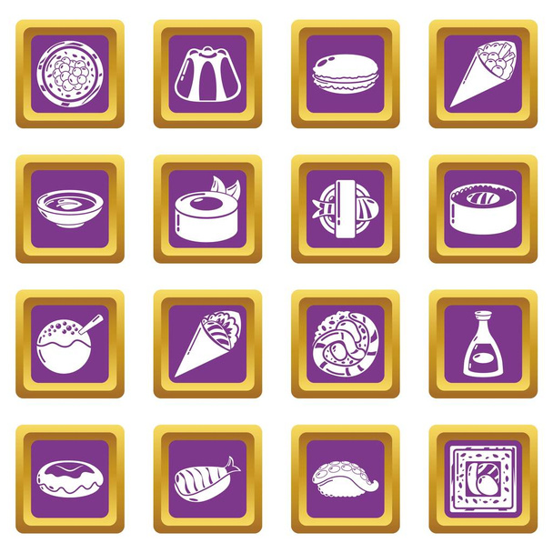 Japan food icons set purple square vector - Vektor, kép
